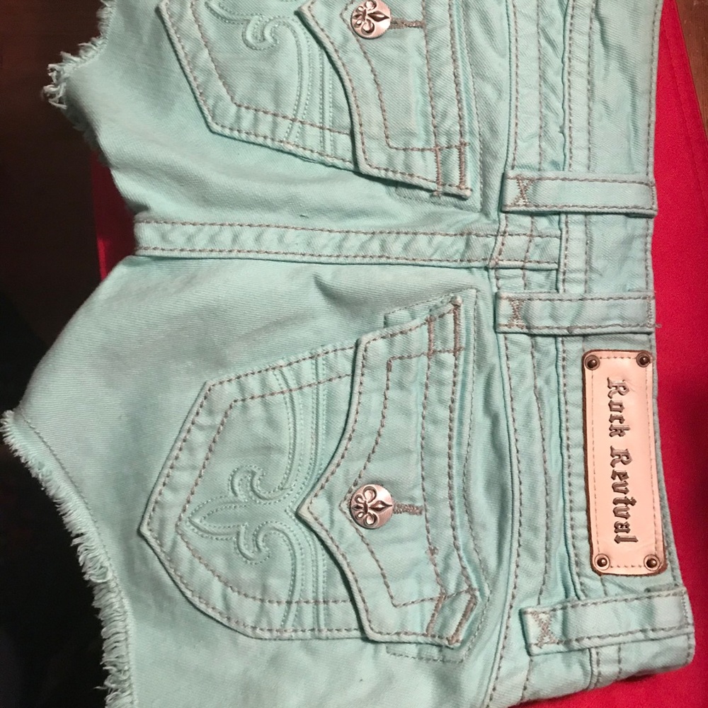 Rock Revival Mint Teal Denim Cutoff Shorts